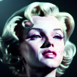 Realistic image portrait, sweet Marylin Monroe, blonde woman, cyberpunk style, long hair, glow eyes, highly detailed, unreal engine 5, ray tracing, RTX, lumen lighting, ultra detail, volumetric lighting, 3d, finely drawn, high definition, high resolution.