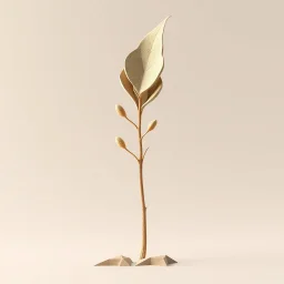 concept art of low poly stylized alien dry single leaf plant on a neutral background. Strange fictional extraterrestrial flora with unusual shapes