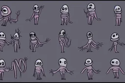 make a bunch of simple hand-drawn spooky and cute cartoon characters with bodies arms, and legs I could draw and make them all different