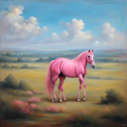 a pink horse like a 19th painting