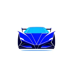 A minimalist logo of a cyberpunk supercar, navy blue color, 2D, white background