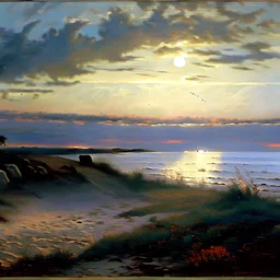 A seaside scenery at summer twilight painted by Reinhold Ljunngren