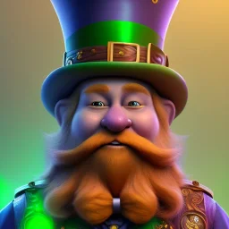 Ultra detailed fullbody of mystic leprechaun with and shamrock,old,fat,orange hair,extremely detailed digital,painting, extremely detailed face ,perfectly centered image, perfect composition, rim light, beautiful lighting,masterpiece,8k, stunning scene, raytracing, anatomically correct,, in the style of Dysney and Pixar,smile