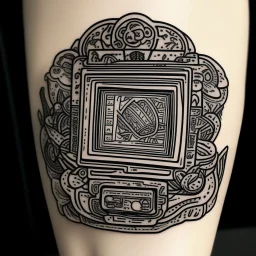 traditional style tattoo of a computer software, white canva