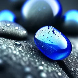 Blue raindrops on a rock, close up view, photo quality