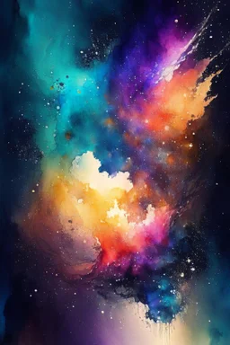 nebula, stars, abstract painting, watercolor, aqurelle, full color, 8k resolution, splashed, varied brushstrokes