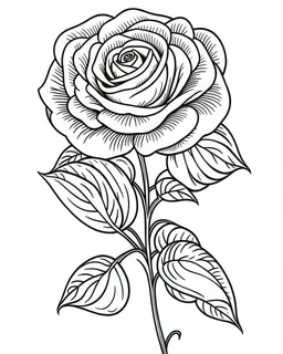 outline art for bold and easy coloring pages with A very simple and super minimal design featuring a beautiful rose., white background, sketch style, fully body, only use outline, cartoon style, clean line art, white background, no shadows and clear and well outlined