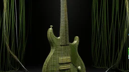 An olive green nuclear guitar designed in Navajo woven art painted by Claude Monet