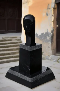 an ominous small statue made of black stone, incomprehensible shape