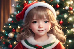 a little girl sitting in front of a christmas tree, cute young girl, christmas, close-up face, cgsociety 9, hd anime wallpaper, merry, cute artwork, adorable digital painting, innocent smile, cute detailed artwork, beautiful art uhd 4 k, cute cartoon, young and cute girl, innocent mood, little elf girl, santa, cute beautiful, young girl, by Ernest William Christmas