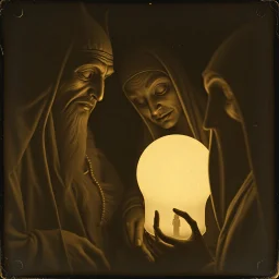Daguerrotype close up some mysterious figures, odd background, Hieronymus Bosch Max Ernst ambient light, by Minicavio Quollati and Marlost Endgulp, Amano, Botticelli, Alphonse Mucha
