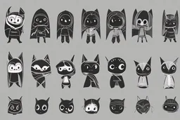 6 simple shaped hand drawn cartoon characters that are cute dark and have hoodies