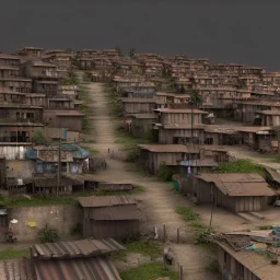 slums in the hill, realistic, 3d, render, 8k