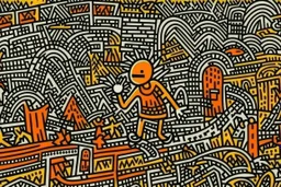 A light orange noisy city painted by Keith Haring