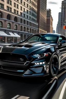 black ford mustang 2019 model flies over new york