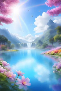 fantastic,Beautiful garden, flowers,rainbows,arc en ciel