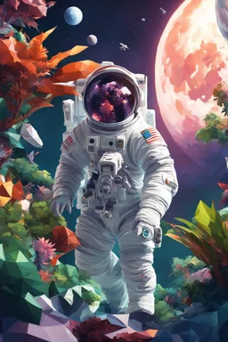 (((close midshot))), (((low poly art:2))), (astronaut), ultra-detailed illustration of an environment on a dangerous:1.2 exotic planet with plants and wild (animals:1.5), (vast open world), astronomer inspired, highest quality, no lines, no outlines candid photography.