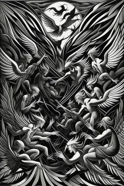 light of angels and darkness of devils; abstract art; m.c. Escher