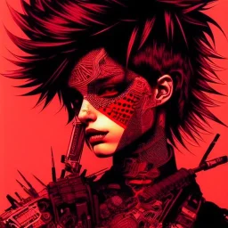 beautiful punk girl, hyper detailed, hyperdetailed, intricately detailed, illustration by <kilian eng> <Yoji Shinkawa>, darkred tones,