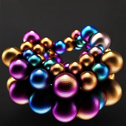 a mandelbulb 3d fractal made of metallic random color shperes, pertty artistc background