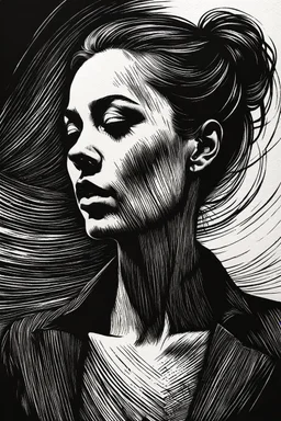 create a deep powerful evocative, woodcut of a raw and weathered gothpunk female, in the style of KATHE KOLLWITZ ,charcoal pencil strokes cross hatch technique minimalist illustration, searing lines and forceful strokes