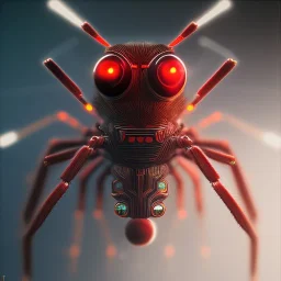 portrait painting of a cyberpunk red robot spider, ultra realistic, intricate details, ultra highly detailed, shiny, smooth, studio quality, octane render, Surrealism, Triadic colour scheme,glow-stick, ambient lighting,nightclub lighting, polaroid, 100mm, --ar 1:1 --v4