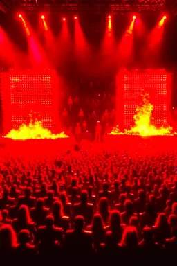 4K realistic, Terminator crowd at a rammstein concert, flames everywhere.