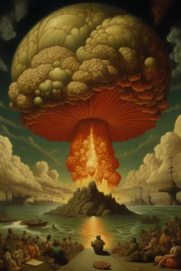nuclear bomb mushroom cloud+pre-Raphaelite