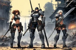 haiku by masamune shirow: post-apocalyptic desolated city. Three bioroids: death with a blade, dust with a rifle, and rust with a club.