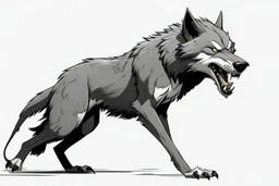 wolf, full body, attacking, profile ,comic book, gray background,