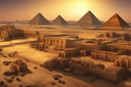 An ancient Egypt city in the year 1500 before Christ with 2 pyramids in the background, beautiful Egyptian temples, ultra realistic, no ruins, art Station, vibrant colours, concept art