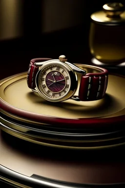 Produce an image of the fully cleaning by person two-tone Cartier watch elegantly displayed on a soft velvet surface, ready to be worn and admired."
