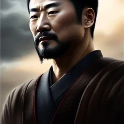 Ultra detailed fullbody Portrait in oil on canvas of Jin Sakai-Ghost Of Tsushima,intense stare,extremely detailed digital painting, extremely detailed face,crystal clear Big eyes, mystical colors ,perfectly centered image, perfect composition, rim light, beautiful lighting,masterpiece,8k, stunning scene, raytracing, anatomically correct, in the style of robert e howard and Ken Kelley and Ohrai Noriyoshi and Simon Bisley and tomzj1