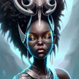 sango fantasy, fantasy magic, intricate, sharp focus, illustration, highly detailed, digital painting, concept art, matte, masterpiece head sexy view black African beauty black afro hair space lady silver dragon head African princess