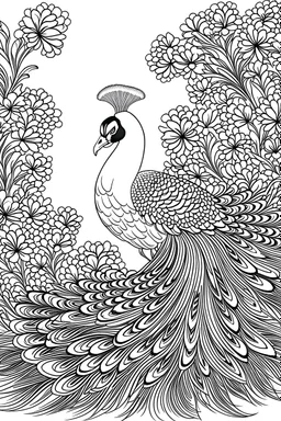 coloring book image of peacock