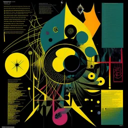 Precise geometries and genealogy flow charts, violent colors, harsh contrast, abstract art, by Graham Sutherland and Adolph Gottlieb and H.R. Giger, silkscreened mind-bending illustration, asymmetric, Braille code characters, UV x-ray warm colors, dark background, Sharp Contrast, dynamic composition