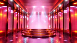 a 3D recursive stage structure made of metallic colors, pretty artistic background, dynamic lights