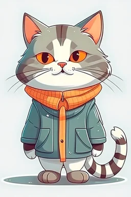 sweet illustration of a cat in coat , in a cartoon style