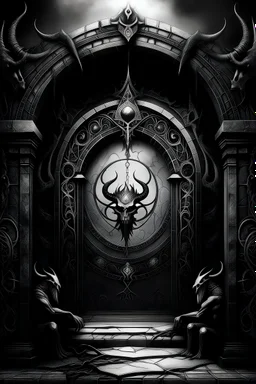 satanic portal, tranditional art of black and white