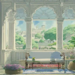  Living room with a big full wall window view on mediterranean city on sea , white Beaux Arts architecture,interior design,point of perspective,by Jean Baptiste Monge, Epic cinematic, brilliant stunning, intricate, meticulously, detailed, dramatic atmospheric, maximalist digital matte painting