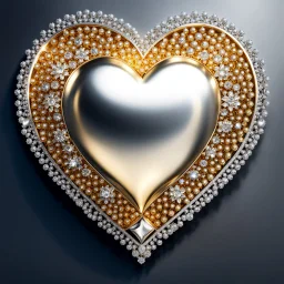 A magnificent golden and silver heart-shaped sign adorned with a stunning golden sphere encrusted with sparkling diamond clusters at its center, elegantly spinning in position.