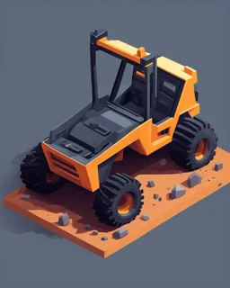 Isometric skidsteer, low perspective, cartoon proportions. Digital painting