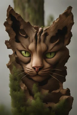 cat Head fused with tree trunk