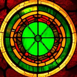 round coaster of yoda with stained glass window effect, highly detailed, intricate, warm colors, stained glass window, glossy from rain, warm lighting, dramatic lighting