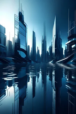 futuristic cityscape where buildings appear as liquid shadows
