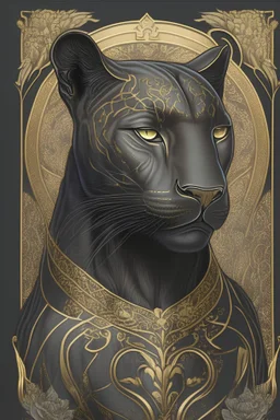 portrait d'un animal panthère noire en judogi en style art nouveau avec dorure