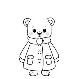 A black and white cute drawing of a warm winter coat, only outline, white background