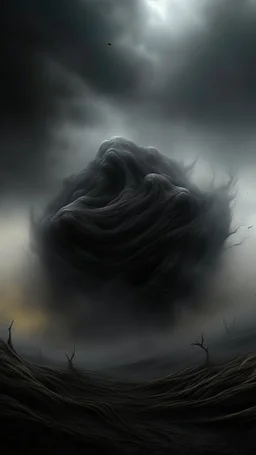 ,surrealism of the dark of a nightmare , hyper photorealistic, hyper detailed dark art color, high resolution, fog, octane render, tilt shift, HDRI Environment, all pictures dark gray, a very long cigar shape object hovering in the sky