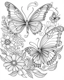 butterfly and flower coloring page for adult