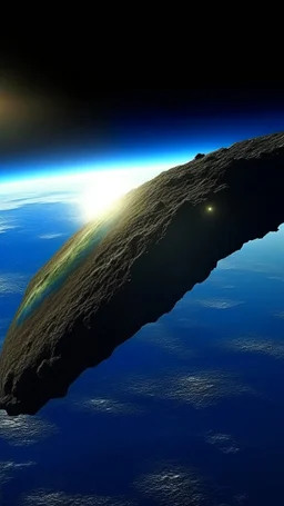 A huge cigar shape comet crash on earth , in the ocean waves
